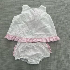 Ruffle Butts White and Pink Swing Top and Bloomer set